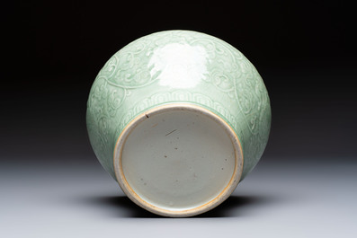 A Chinese celadon-glazed 'Flower Scroll' jar, Qianlong