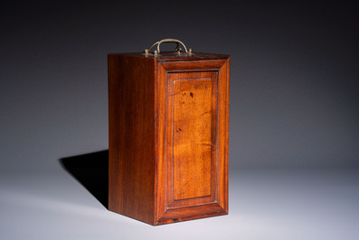 A Chinese claire-de-lune handled vase, with a wooden stand and its original hongmu box, Yongzheng mark, Republic
