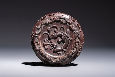 A Chinese claire-de-lune handled vase, with a wooden stand and its original hongmu box, Yongzheng mark, Republic
