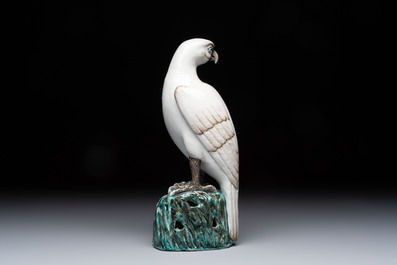 A fine Chinese polychrome-glazed hawk, 19th C.