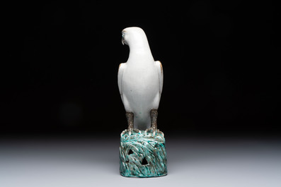 A fine Chinese polychrome-glazed hawk, 19th C.