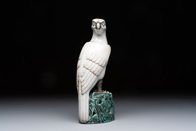 A fine Chinese polychrome-glazed hawk, 19th C.