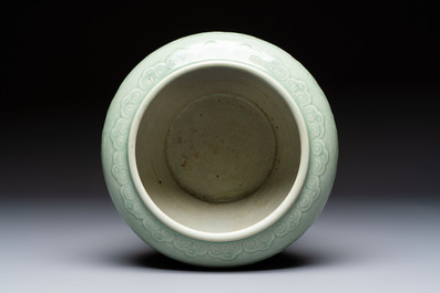 A Chinese celadon-glazed 'Flower Scroll' jar, Qianlong
