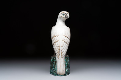 A fine Chinese polychrome-glazed hawk, 19th C.