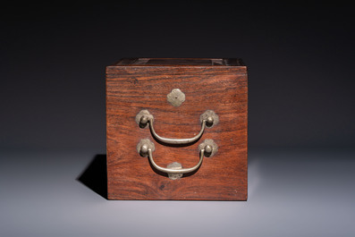 A Chinese claire-de-lune handled vase, with a wooden stand and its original hongmu box, Yongzheng mark, Republic