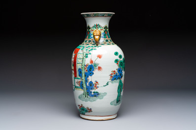 A Chinese famille verte vase with narrative design, Xuande mark, 19th C.
