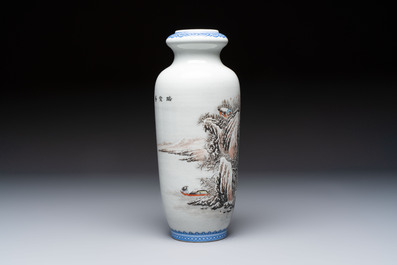 A Chinese polychrome-decorated 'Winter Landscape' vase, signed He Xuren 何許人 and with seal mark, dated 1934