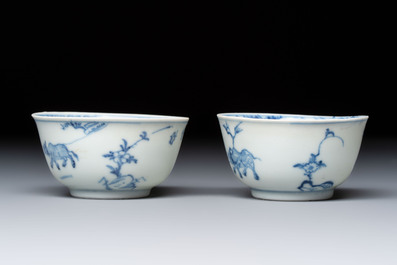 A pair of Chinese blue and white 'Ca Mau' shipwreck cups and saucers, Yongzheng