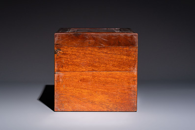 A Chinese claire-de-lune handled vase, with a wooden stand and its original hongmu box, Yongzheng mark, Republic