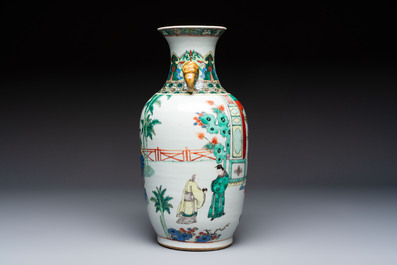 A Chinese famille verte vase with narrative design, Xuande mark, 19th C.