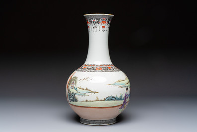 A Chinese famille rose bottle vase and a dish, Qianlong marks, Republic