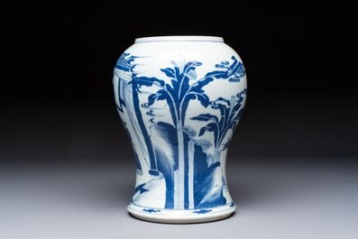 A Chinese blue and white vase with narrative design, Kangxi