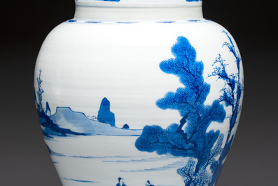 A Chinese blue and white 'Yenyen' vase with figures in a mountainous landscape, Kangxi