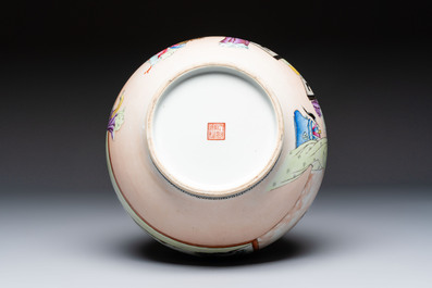 A Chinese famille rose bottle vase and a dish, Qianlong marks, Republic