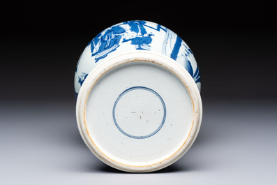 A Chinese blue and white vase with narrative design, Kangxi