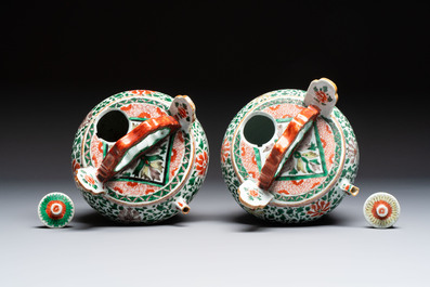 A pair of Chinese famille verte lime pots and covers for the Southeast Asian market, Kangxi