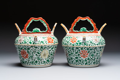A pair of Chinese famille verte lime pots and covers for the Southeast Asian market, Kangxi