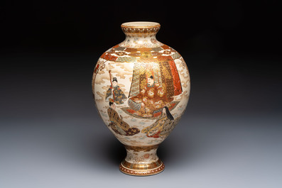 A Japanese Satsuma baluster vase with narrative design, Nippon Kyoto Kinkozan 日本京都錦光山 mark, Meiji, 19th C.