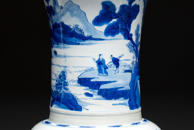 A Chinese blue and white 'Yenyen' vase with figures in a mountainous landscape, Kangxi