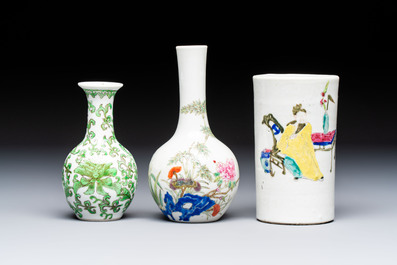Eight Chinese famille rose and verte wares, 19/20th C.