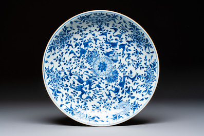 Two Chinese blue and white 'Floral' dishes, Kangxi