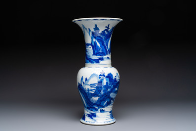 A Chinese blue and white 'Yenyen' vase with figures in a mountainous landscape, Kangxi