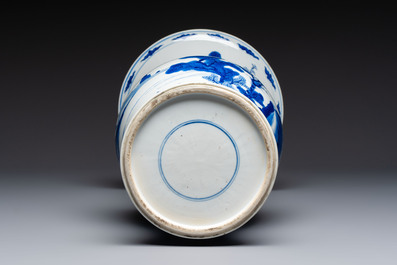 A Chinese blue and white 'Yenyen' vase with figures in a mountainous landscape, Kangxi