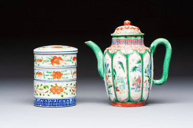 Eight Chinese famille rose and verte wares, 19/20th C.