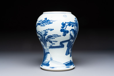 A Chinese blue and white vase with narrative design, Kangxi
