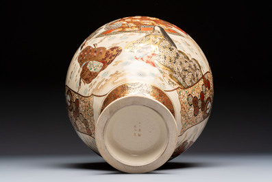 A Japanese Satsuma baluster vase with narrative design, Nippon Kyoto Kinkozan 日本京都錦光山 mark, Meiji, 19th C.