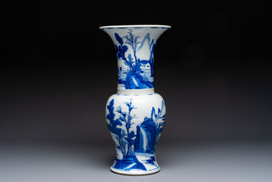 A Chinese blue and white 'Yenyen' vase with figures in a mountainous landscape, Kangxi