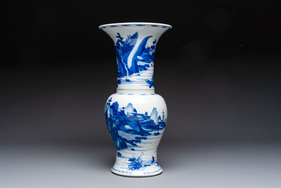 A Chinese blue and white 'Yenyen' vase with figures in a mountainous landscape, Kangxi