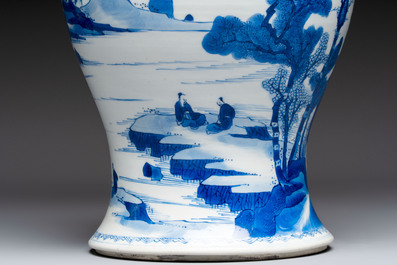 A Chinese blue and white 'Yenyen' vase with figures in a mountainous landscape, Kangxi