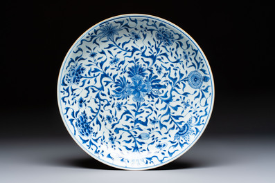 Two Chinese blue and white 'Floral' dishes, Kangxi