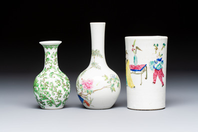 Eight Chinese famille rose and verte wares, 19/20th C.