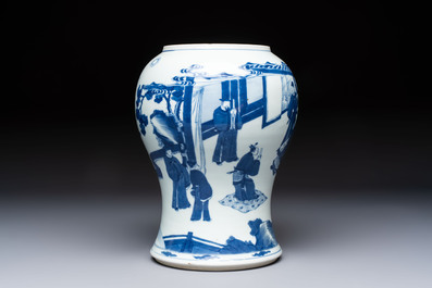 A Chinese blue and white vase with narrative design, Kangxi