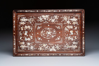 A Vietnamese mother-of-pearl-inlaid hardwood tray and a wooden plaque, 19th C.
