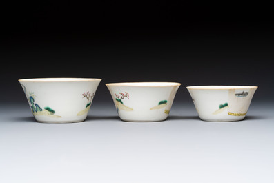 A set of seven Chinese famille rose nesting bowls with narrative design, Daoguang