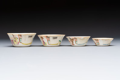 A set of seven Chinese famille rose nesting bowls with narrative design, Daoguang