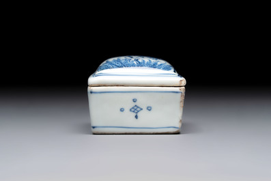 A fine Chinese blue and white rectangular seal paste box and cover, Ming