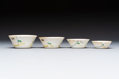 A set of seven Chinese famille rose nesting bowls with narrative design, Daoguang