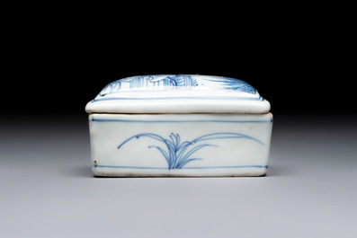 A fine Chinese blue and white rectangular seal paste box and cover, Ming