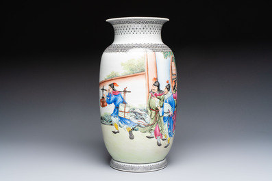 A Chinese polychrome 'Water Margin' 水滸傳 vase, Qianlong mark, Republic