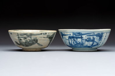 Six Chinese 'Hatcher Cargo' bowls and two blue and white shipwreck bowls, Transitional period