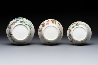 A set of seven Chinese famille rose nesting bowls with narrative design, Daoguang