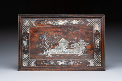 A Vietnamese mother-of-pearl-inlaid hardwood tray and a wooden plaque, 19th C.