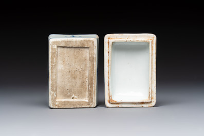 A fine Chinese blue and white rectangular seal paste box and cover, Ming
