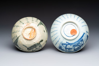 Six Chinese 'Hatcher Cargo' bowls and two blue and white shipwreck bowls, Transitional period