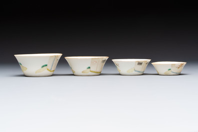 A set of seven Chinese famille rose nesting bowls with narrative design, Daoguang