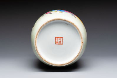 A Chinese polychrome 'Water Margin' 水滸傳 vase, Qianlong mark, Republic